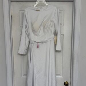 TS Couture Chic Long Sleeve White Dress w/ Bra Cups and flowy veil at waist, NWT